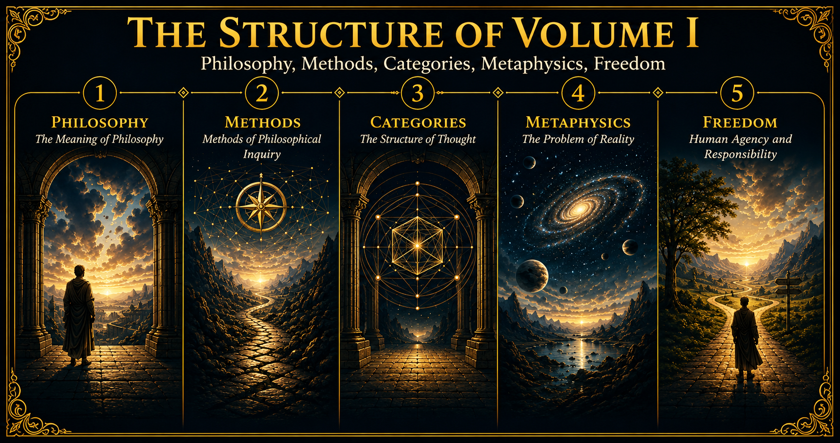 Structure of Volume I of The Secret Codes of the Mind: Introduction to Philosophy, showing Philosophy, Methods, Categories, Metaphysics, and Freedom.